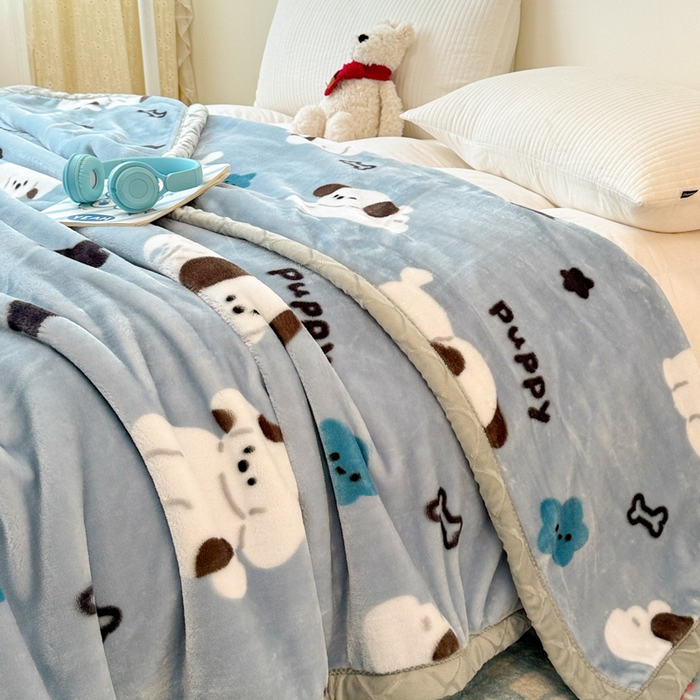 91家纺网 家纺一手货源 找家纺 丹兰 双层加厚拉舍尔毛毯牛奶绒毯子结婚盖毯法兰绒垫毯新版 75蓝色波比