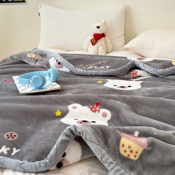 91家纺网 家纺一手货源 找家纺 丹兰 双层加厚拉舍尔毛毯牛奶绒毯子结婚盖毯法兰绒垫毯新版 76幸运熊