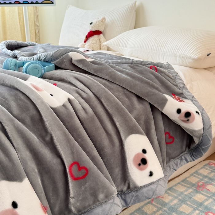 91家纺网 家纺一手货源 找家纺 丹兰 双层加厚拉舍尔毛毯牛奶绒毯子结婚盖毯法兰绒垫毯新版 76幸运熊