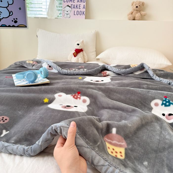 91家纺网 家纺一手货源 找家纺 丹兰 双层加厚拉舍尔毛毯牛奶绒毯子结婚盖毯法兰绒垫毯新版 76幸运熊