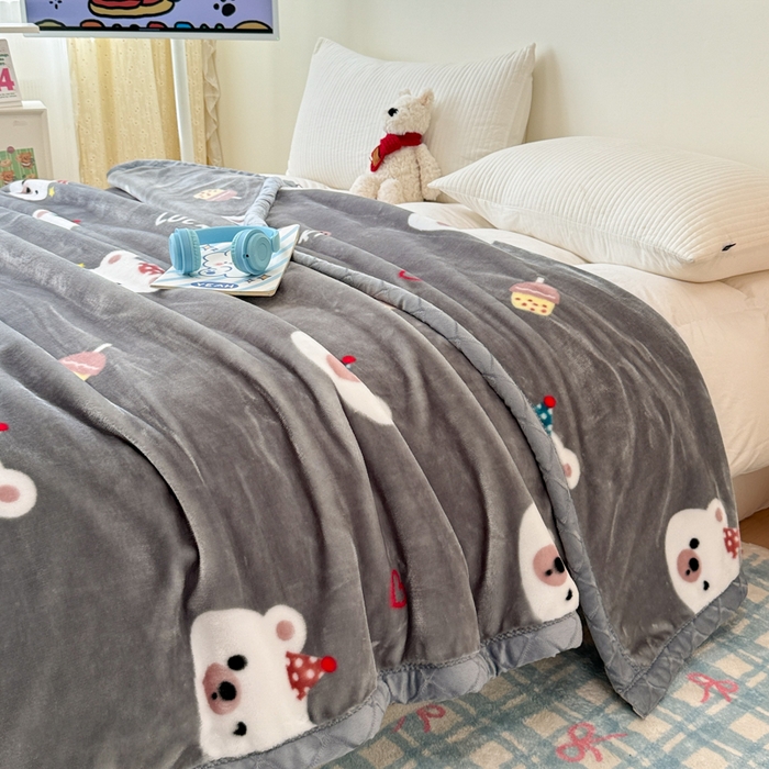 91家纺网 家纺一手货源 找家纺 丹兰 双层加厚拉舍尔毛毯牛奶绒毯子结婚盖毯法兰绒垫毯新版 76幸运熊