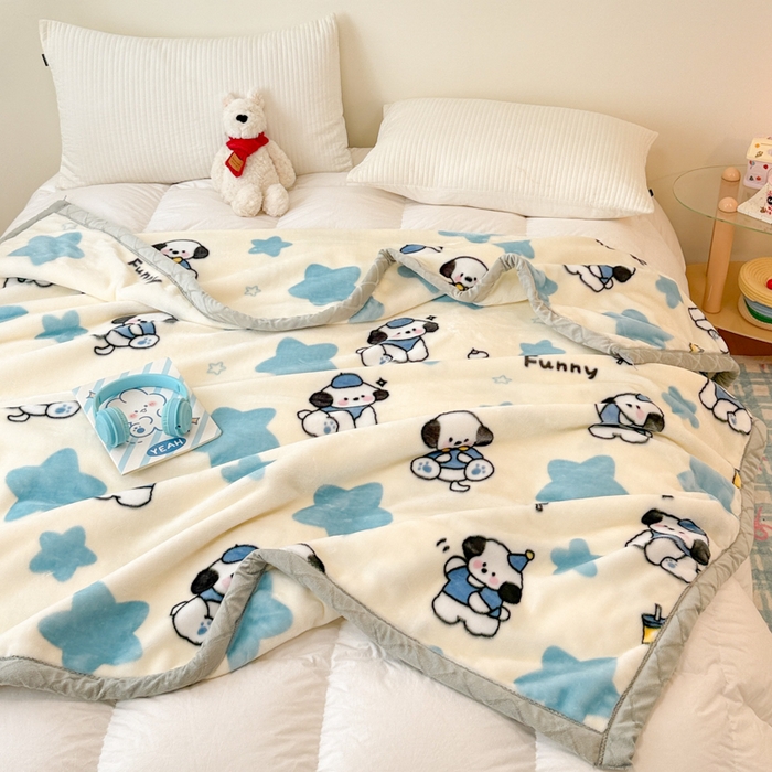 91家纺网 家纺一手货源 找家纺 丹兰 双层加厚拉舍尔毛毯牛奶绒毯子结婚盖毯法兰绒垫毯新版 77奶油小狗