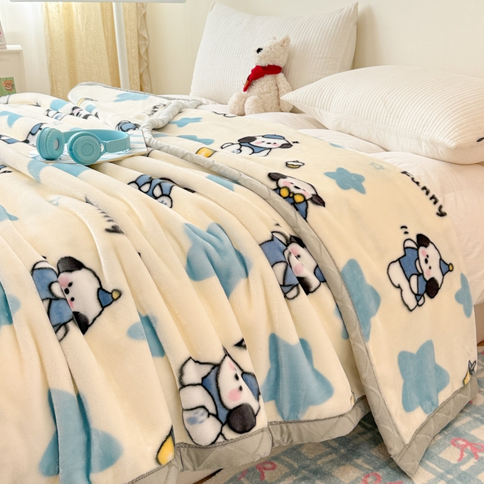 91家纺网 家纺一手货源 找家纺 丹兰 双层加厚拉舍尔毛毯牛奶绒毯子结婚盖毯法兰绒垫毯新版 77奶油小狗