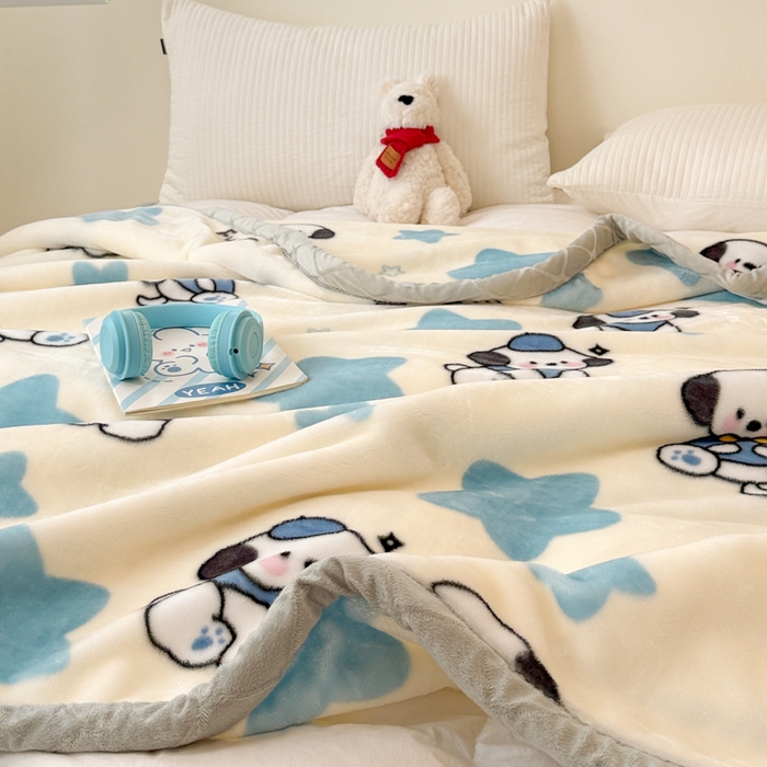 91家纺网 家纺一手货源 找家纺 丹兰 双层加厚拉舍尔毛毯牛奶绒毯子结婚盖毯法兰绒垫毯新版 77奶油小狗