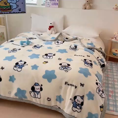 91家纺网 家纺一手货源 找家纺 丹兰 双层加厚拉舍尔毛毯牛奶绒毯子结婚盖毯法兰绒垫毯新版 77奶油小狗