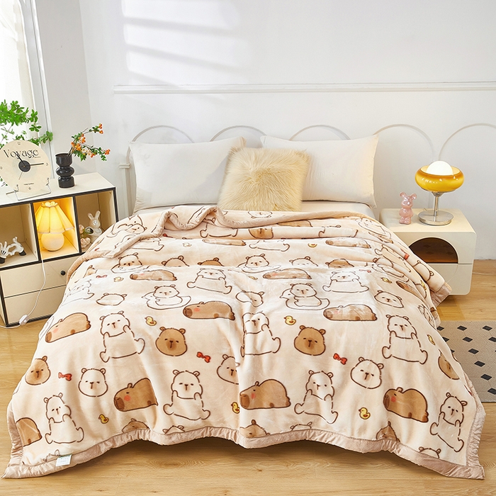 91家纺网 家纺一手货源 找家纺 丹兰 双层加厚拉舍尔毛毯牛奶绒毯子结婚盖毯法兰绒垫毯C版 025萌萌水豚