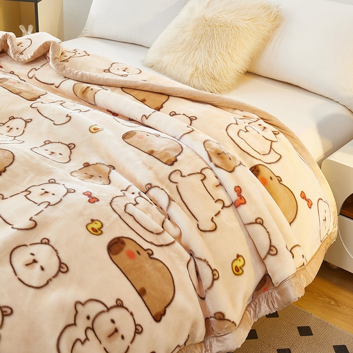 91家纺网 家纺一手货源 找家纺 丹兰 双层加厚拉舍尔毛毯牛奶绒毯子结婚盖毯法兰绒垫毯C版 025萌萌水豚