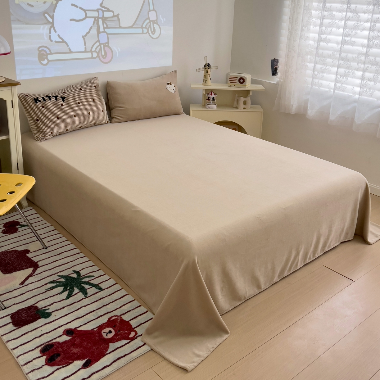 91家纺网 家纺一手货源 找家纺 乐童家纺 2025新款小清新牛奶绒毛巾绣四件套-第二波 咖啡小猫