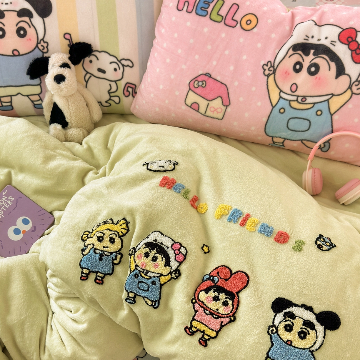 91家纺网 家纺一手货源 找家纺 乐童家纺 2025新款小清新牛奶绒毛巾绣四件套-第二波 小新派对绒