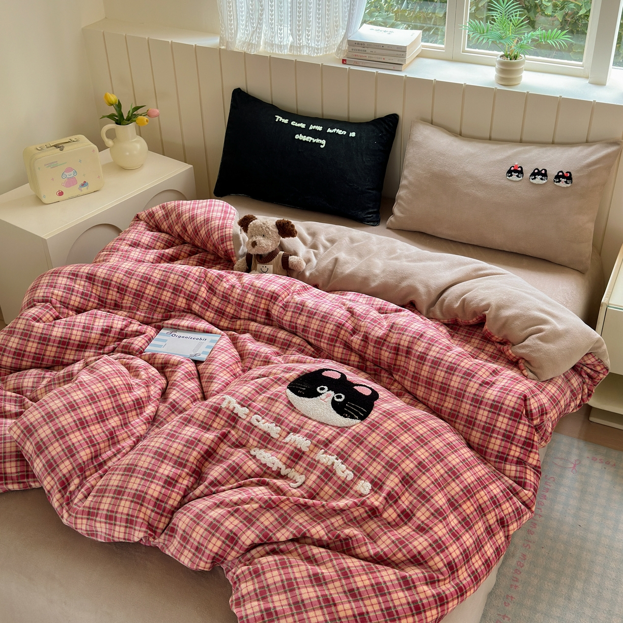 91家纺网 家纺一手货源 找家纺 乐童家纺 2025新款小清新牛奶绒毛巾绣四件套-第二波 大脸猫猫绒