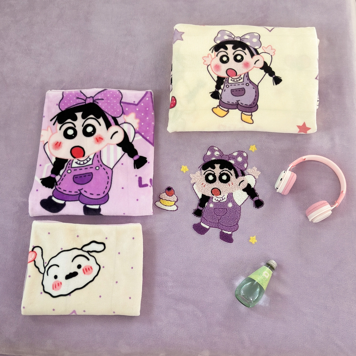 91家纺网 家纺一手货源 找家纺 乐童家纺 2025新款小清新牛奶绒毛巾绣四件套-第二波 甜品小新紫绒