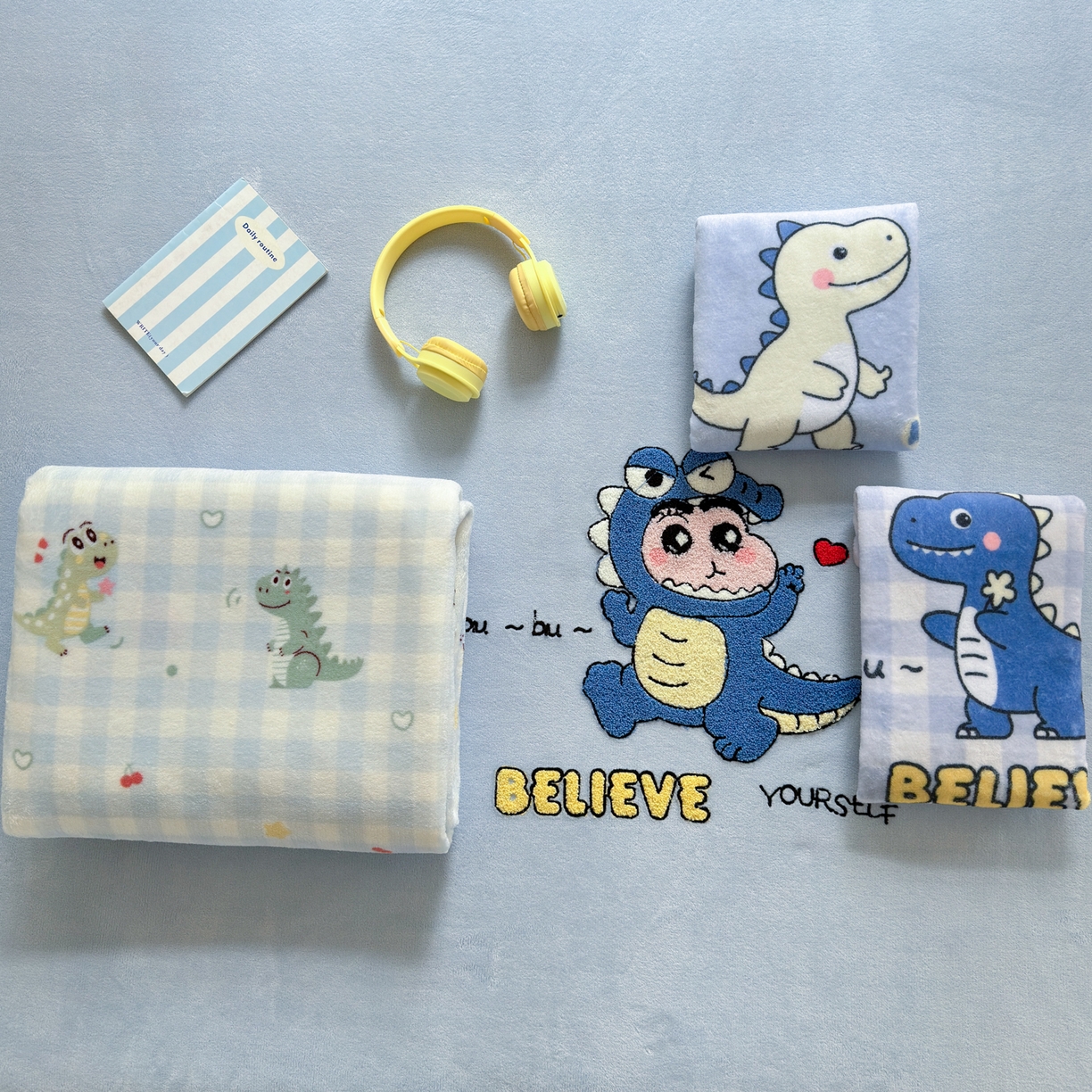 91家纺网 家纺一手货源 找家纺 乐童家纺 2025新款小清新牛奶绒毛巾绣四件套-第二波 魔法恐龙