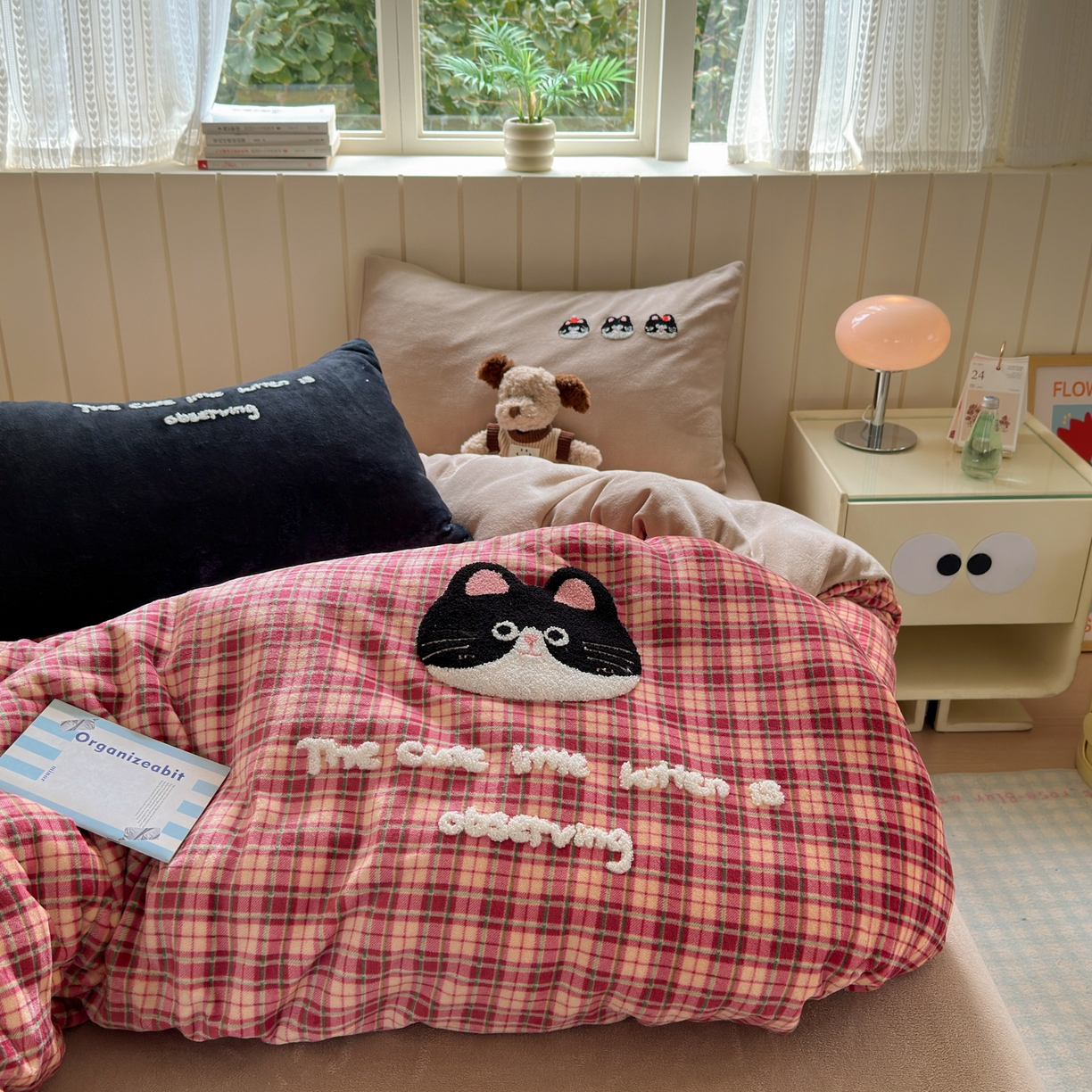 91家纺网 家纺一手货源 找家纺 乐童家纺 2025新款小清新牛奶绒毛巾绣四件套-第二波 大脸猫猫绒