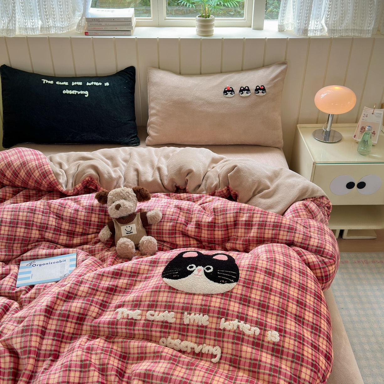 91家纺网 家纺一手货源 找家纺 乐童家纺 2025新款小清新牛奶绒毛巾绣四件套-第二波 大脸猫猫绒