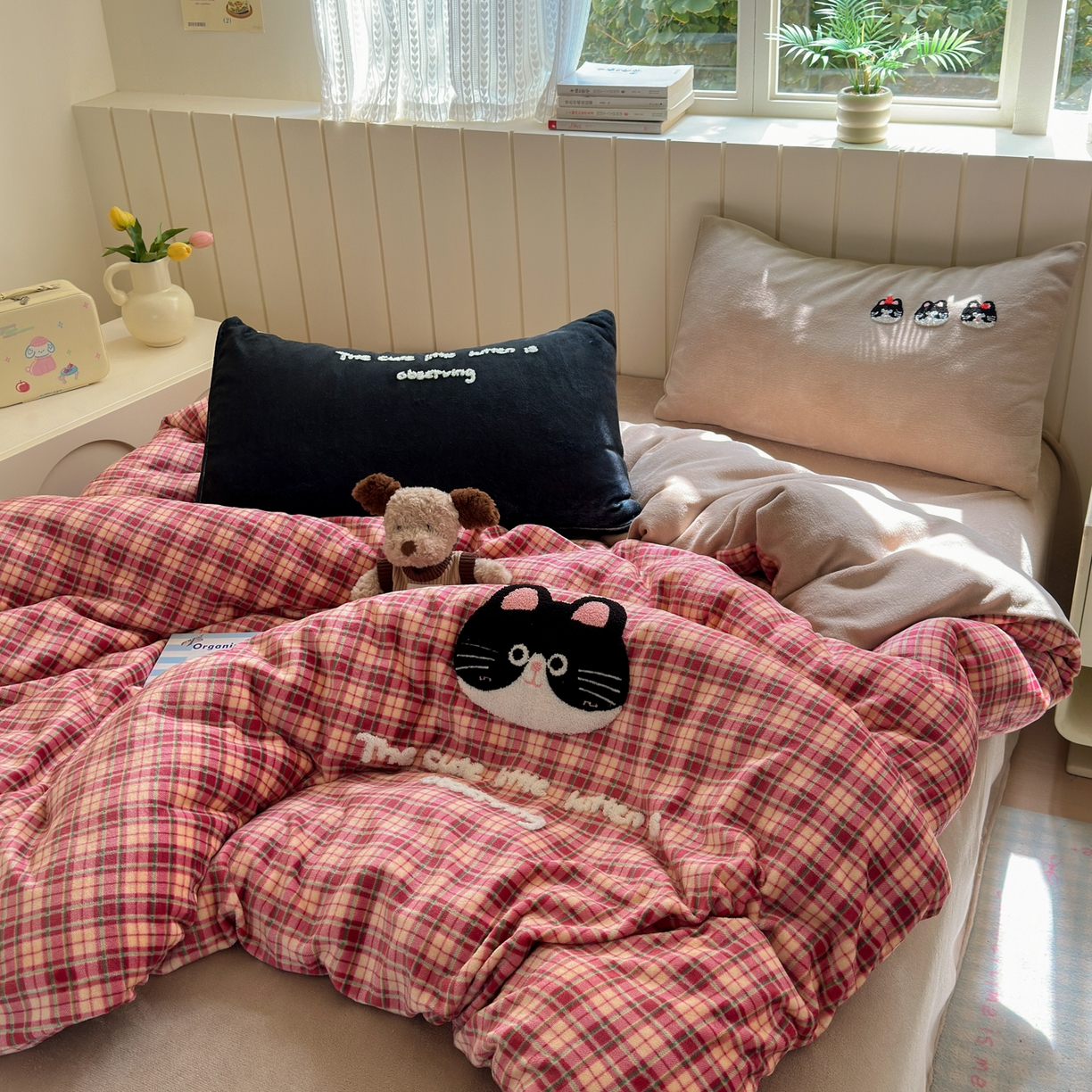 91家纺网 家纺一手货源 找家纺 乐童家纺 2025新款小清新牛奶绒毛巾绣四件套-第二波 大脸猫猫绒