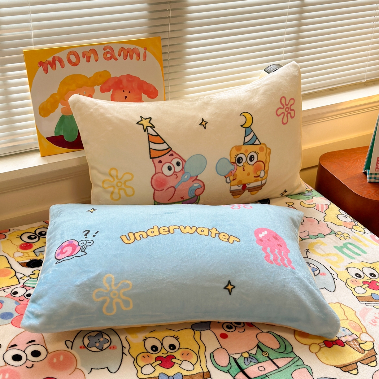 91家纺网 家纺一手货源 找家纺 乐童家纺 2025新款小清新牛奶绒毛巾绣四件套-第二波 吹泡泡黄色