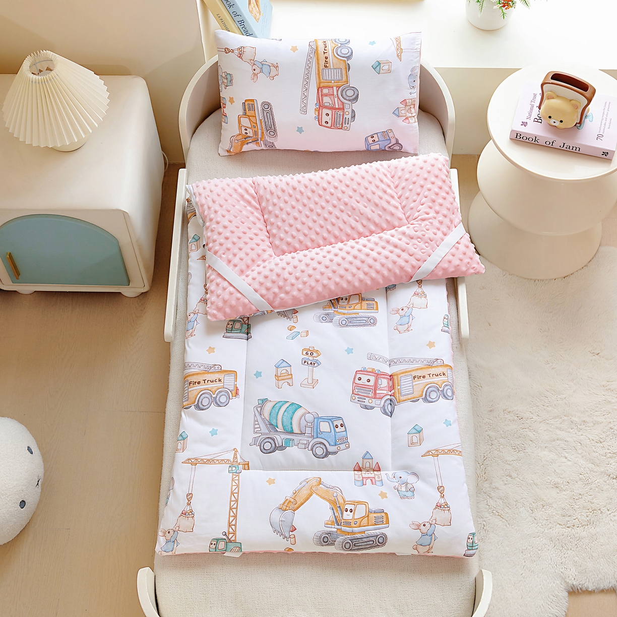 91家纺网 家纺一手货源 找家纺 梵赫 2025新款新款四季款加厚全棉豆豆绒床垫幼儿园床垫儿童床垫床褥可拆洗 卡通挖机