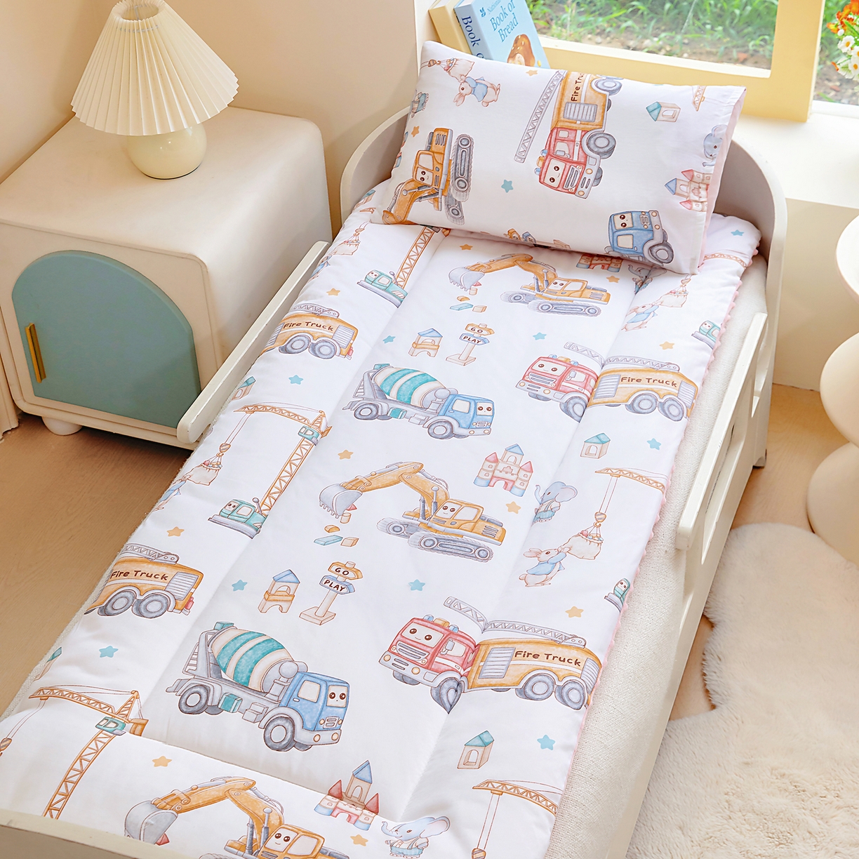 91家纺网 家纺一手货源 找家纺 梵赫 2025新款新款四季款加厚全棉豆豆绒床垫幼儿园床垫儿童床垫床褥可拆洗 卡通挖机