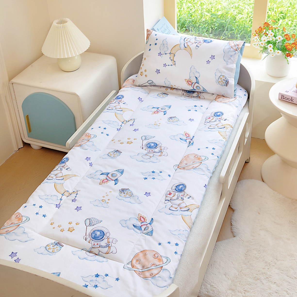 91家纺网 家纺一手货源 找家纺 梵赫 2025新款新款四季款加厚全棉豆豆绒床垫幼儿园床垫儿童床垫床褥可拆洗 月球漫步