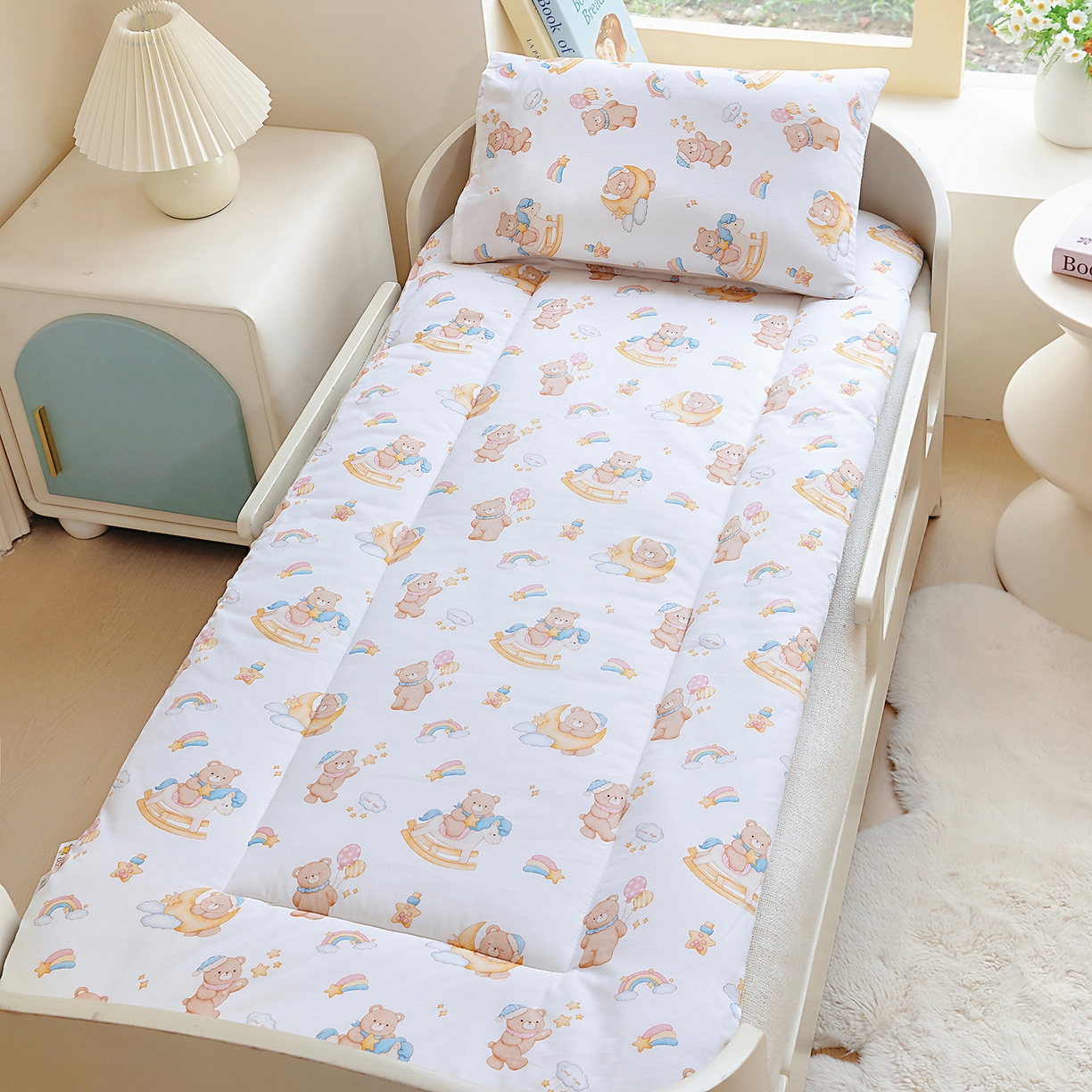 91家纺网 家纺一手货源 找家纺 梵赫 2025新款新款四季款加厚全棉豆豆绒床垫幼儿园床垫儿童床垫床褥可拆洗 木马小熊