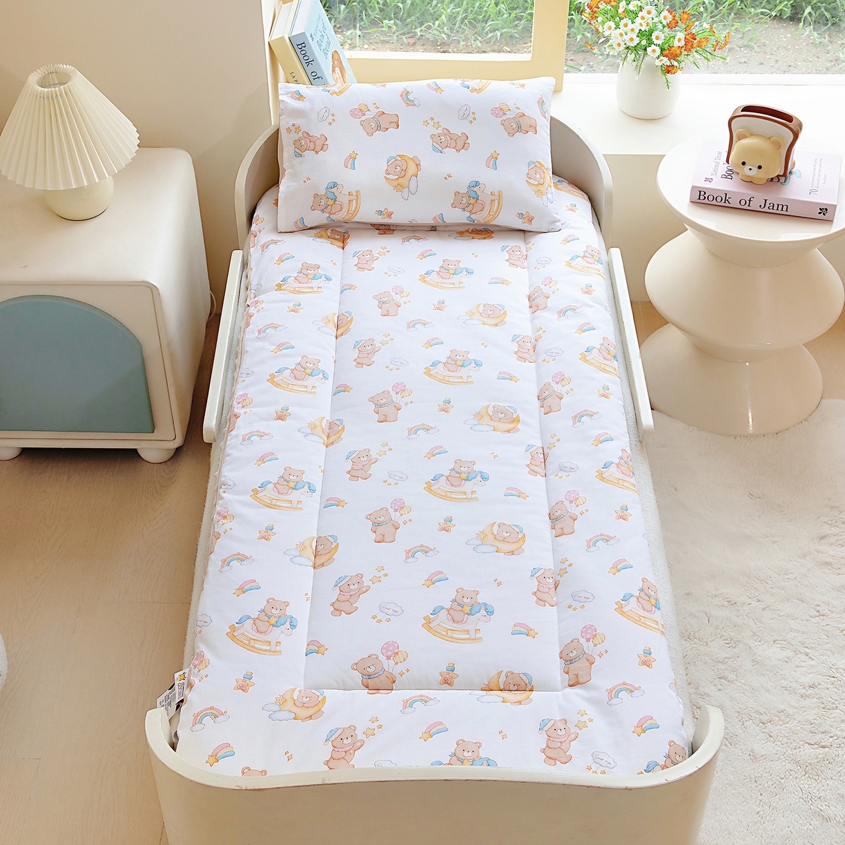 91家纺网 家纺一手货源 找家纺 梵赫 2025新款新款四季款加厚全棉豆豆绒床垫幼儿园床垫儿童床垫床褥可拆洗 木马小熊