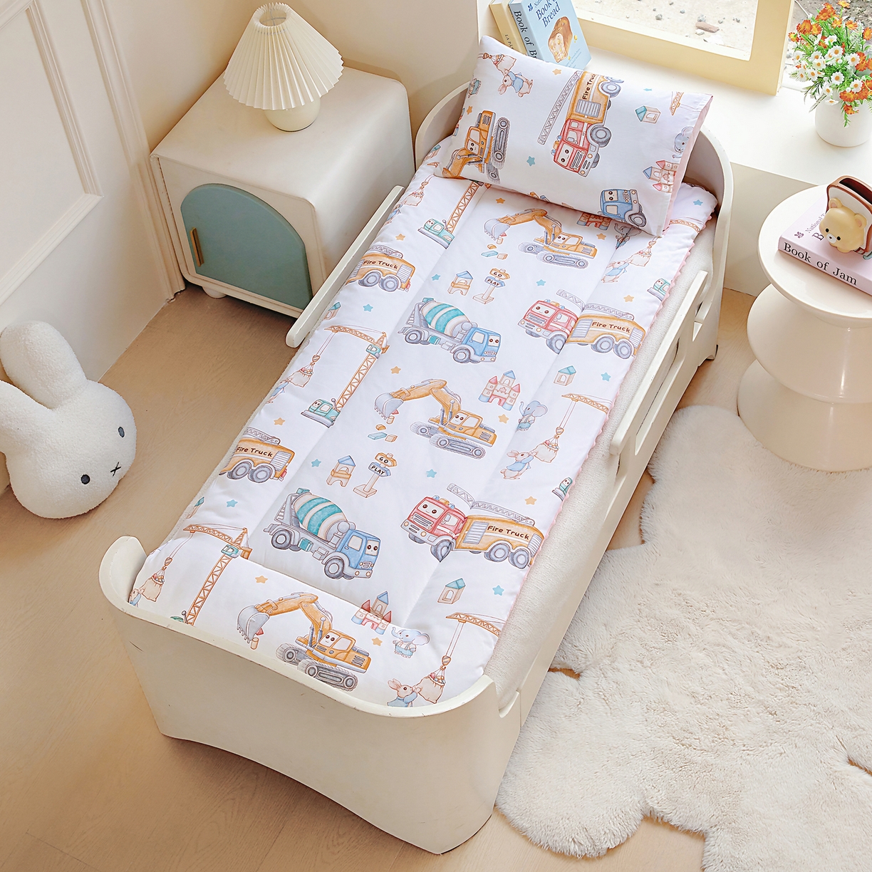 91家纺网 家纺一手货源 找家纺 梵赫 2025新款新款四季款加厚全棉豆豆绒床垫幼儿园床垫儿童床垫床褥可拆洗 卡通挖机