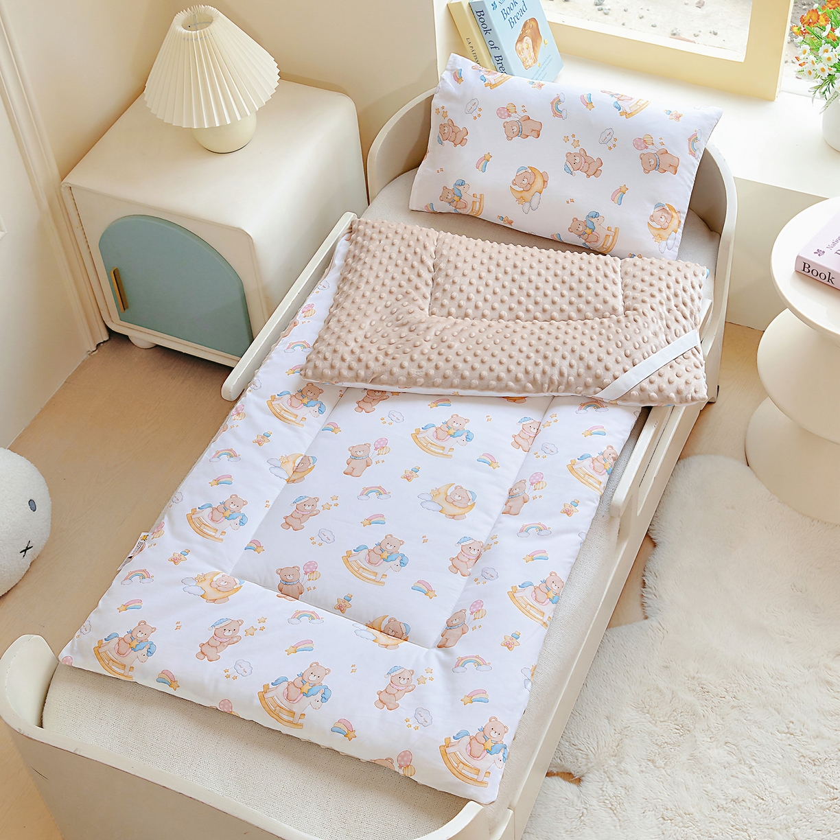 91家纺网 家纺一手货源 找家纺 梵赫 2025新款新款四季款加厚全棉豆豆绒床垫幼儿园床垫儿童床垫床褥可拆洗 木马小熊