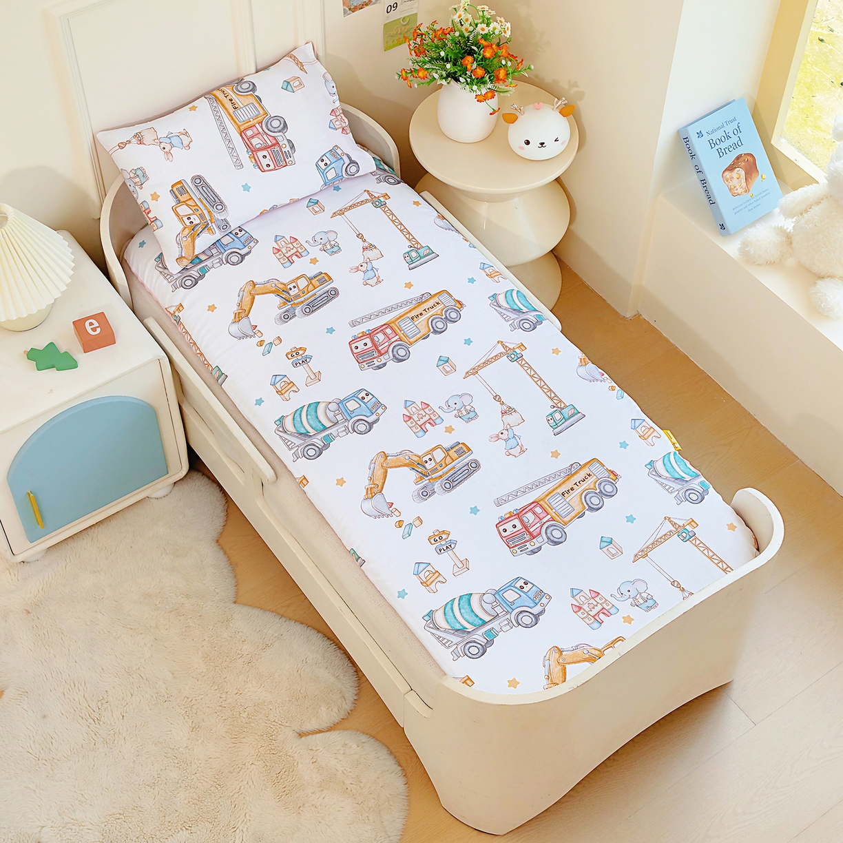 91家纺网 家纺一手货源 找家纺 梵赫 2025新款新款四季款加厚全棉豆豆绒床垫幼儿园床垫儿童床垫床褥可拆洗 卡通挖机