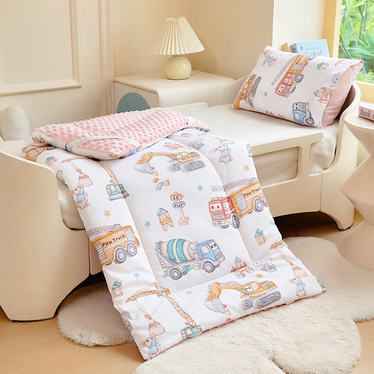 91家纺网 家纺一手货源 找家纺 梵赫 2025新款新款四季款加厚全棉豆豆绒床垫幼儿园床垫儿童床垫床褥可拆洗 卡通挖机