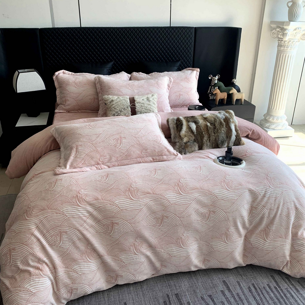 奈萝家纺 2025新款加厚雕花绒牛奶绒四件套 云海豆沙