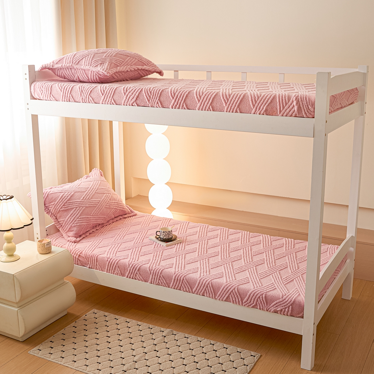 91家纺网 家纺一手货源 找家纺 川悦生活 2025新款塔夫绒印花单床笠 阳光暖垫-甜粉