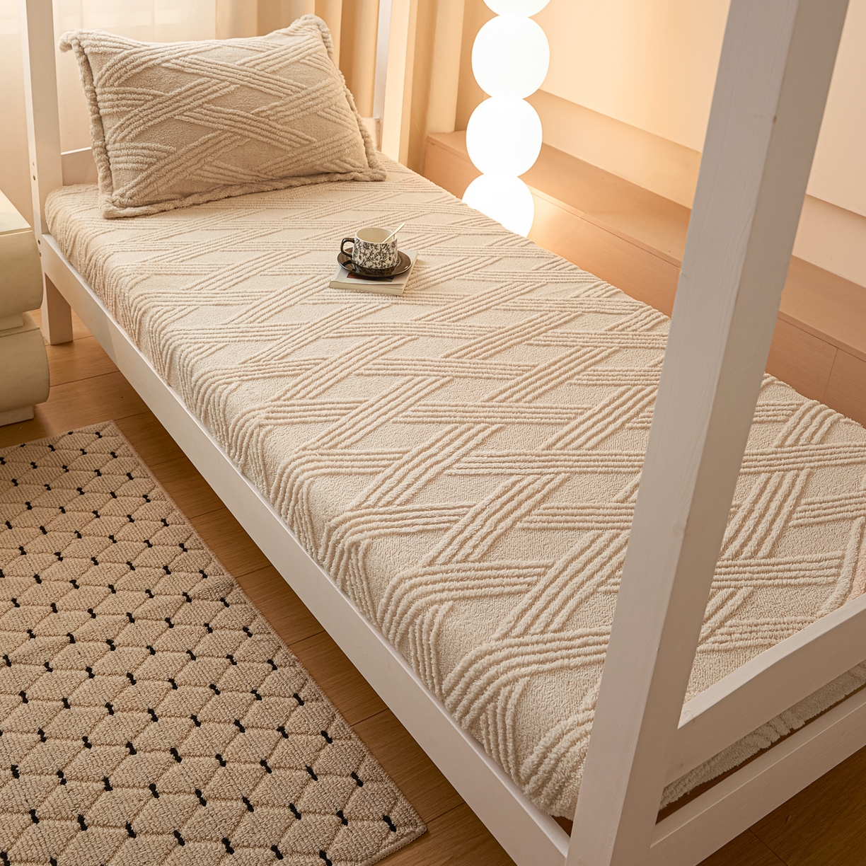 91家纺网 家纺一手货源 找家纺 川悦生活 2025新款塔夫绒印花单床笠 阳光暖垫-奶咖