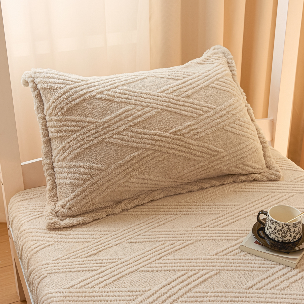 91家纺网 家纺一手货源 找家纺 川悦生活 2025新款塔夫绒印花单床笠 阳光暖垫-奶咖