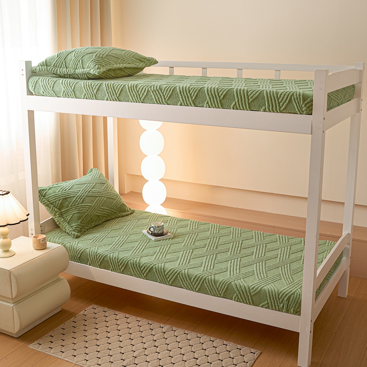 91家纺网 家纺一手货源 找家纺 川悦生活 2025新款塔夫绒印花单床笠 阳光暖垫-晴绿