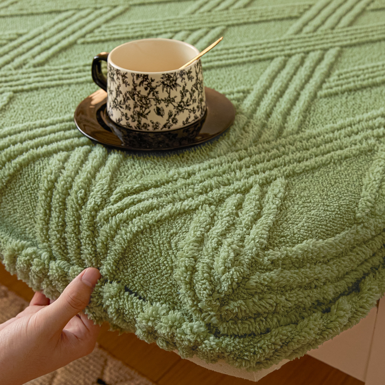 91家纺网 家纺一手货源 找家纺 川悦生活 2025新款塔夫绒印花单床笠 阳光暖垫-晴绿