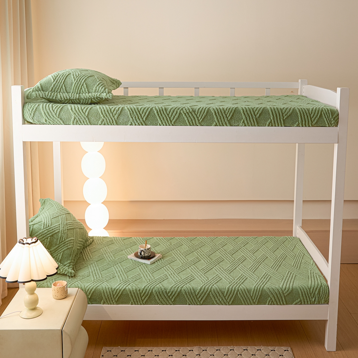 91家纺网 家纺一手货源 找家纺 川悦生活 2025新款塔夫绒印花单床笠 阳光暖垫-晴绿