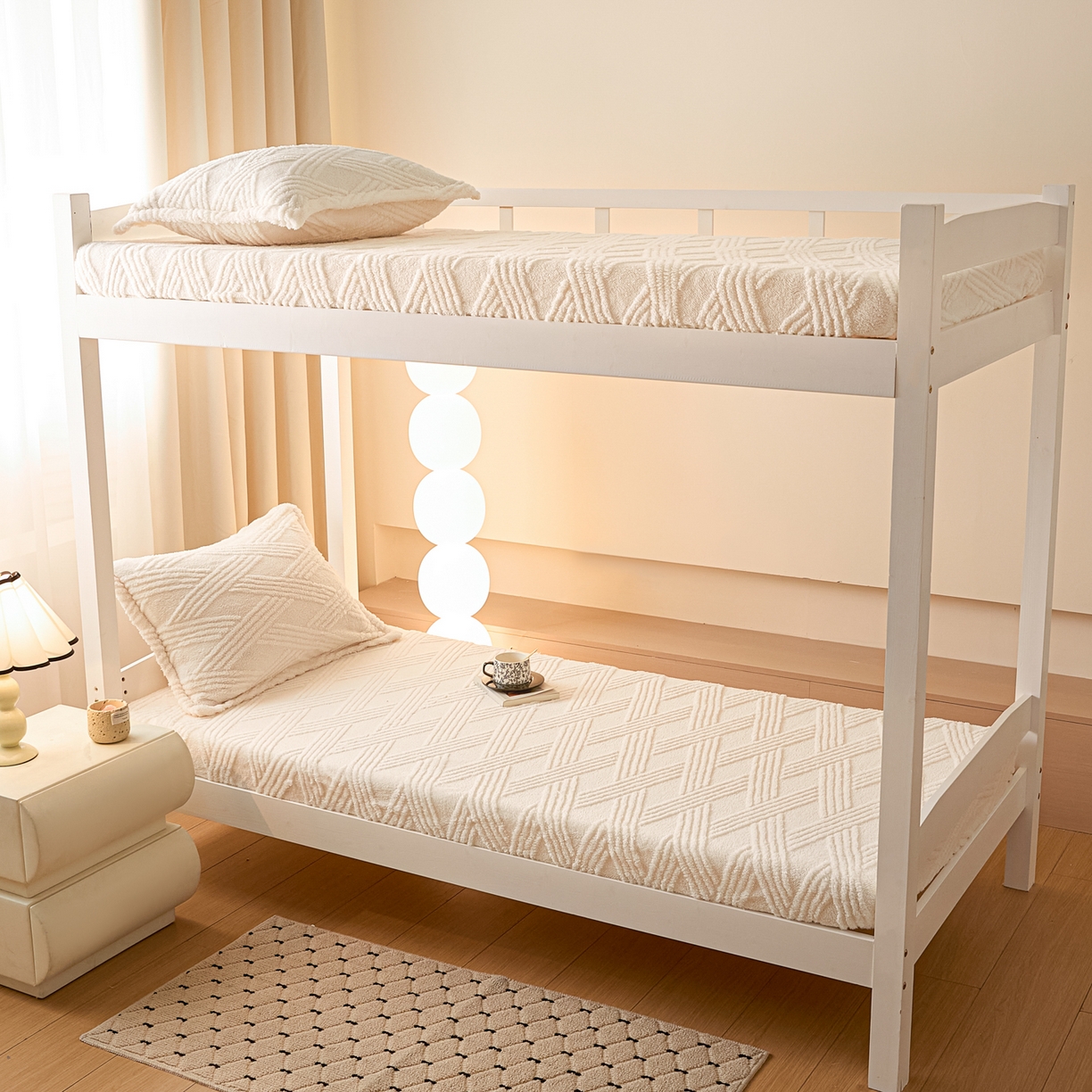 91家纺网 家纺一手货源 找家纺 川悦生活 2025新款塔夫绒印花单床笠 阳光暖垫-奶白