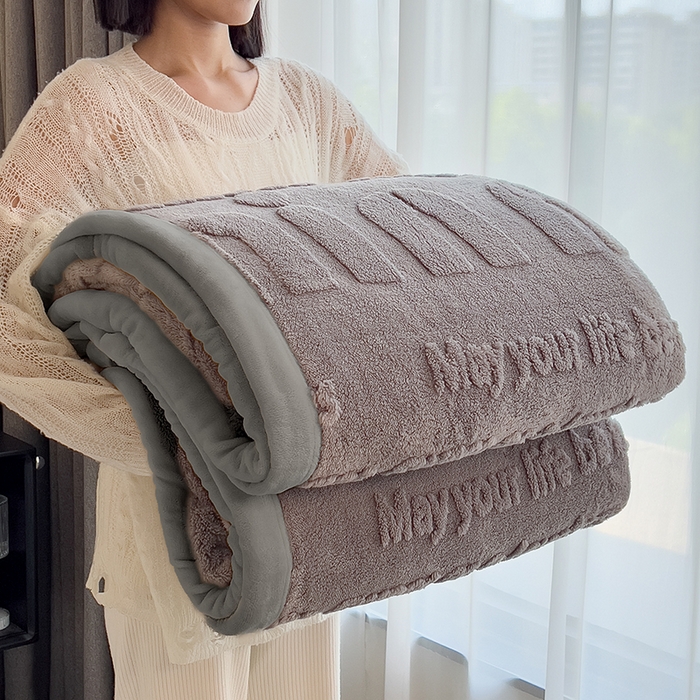 叠派家纺 2025新款A类纯色min舒棉绒雕花剪花多功能毛毯（可供跨境外贸抽空热款首选） 灰边-极致灰