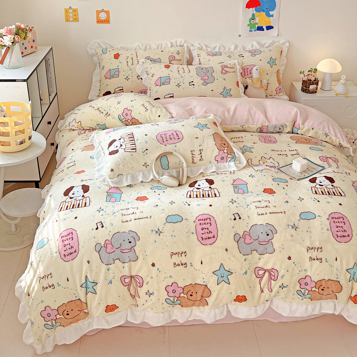 91家纺网 家纺一手货源 找家纺 （总）眷恋家纺 2025新款秋冬新品牛奶绒花边四件套