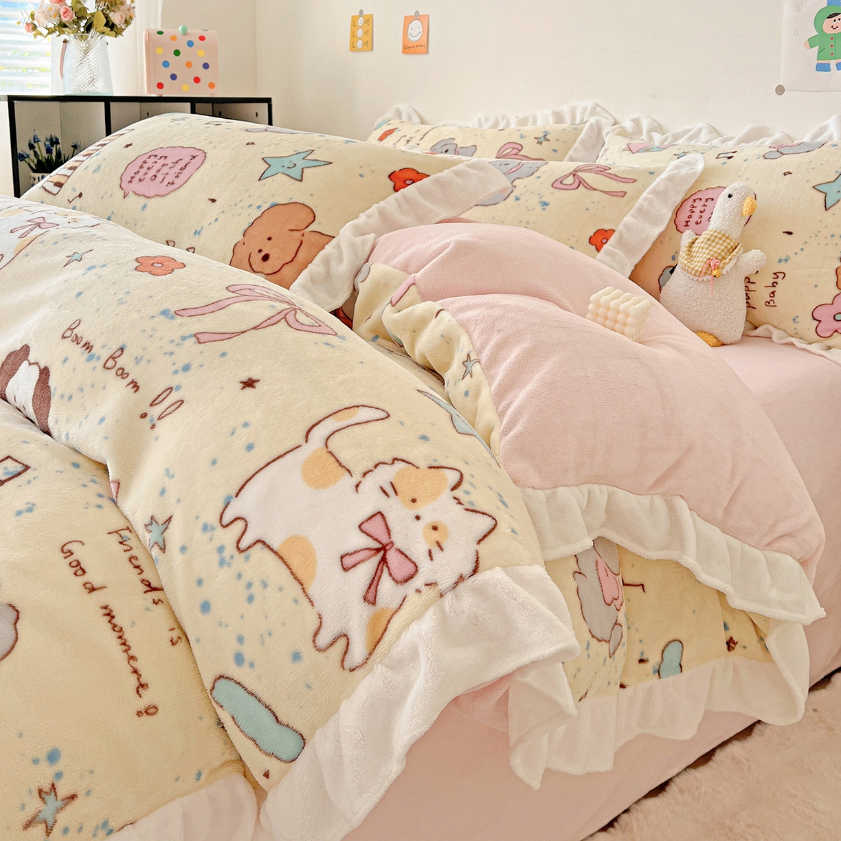 91家纺网 家纺一手货源 找家纺 （总）眷恋家纺 2025新款秋冬新品牛奶绒花边四件套