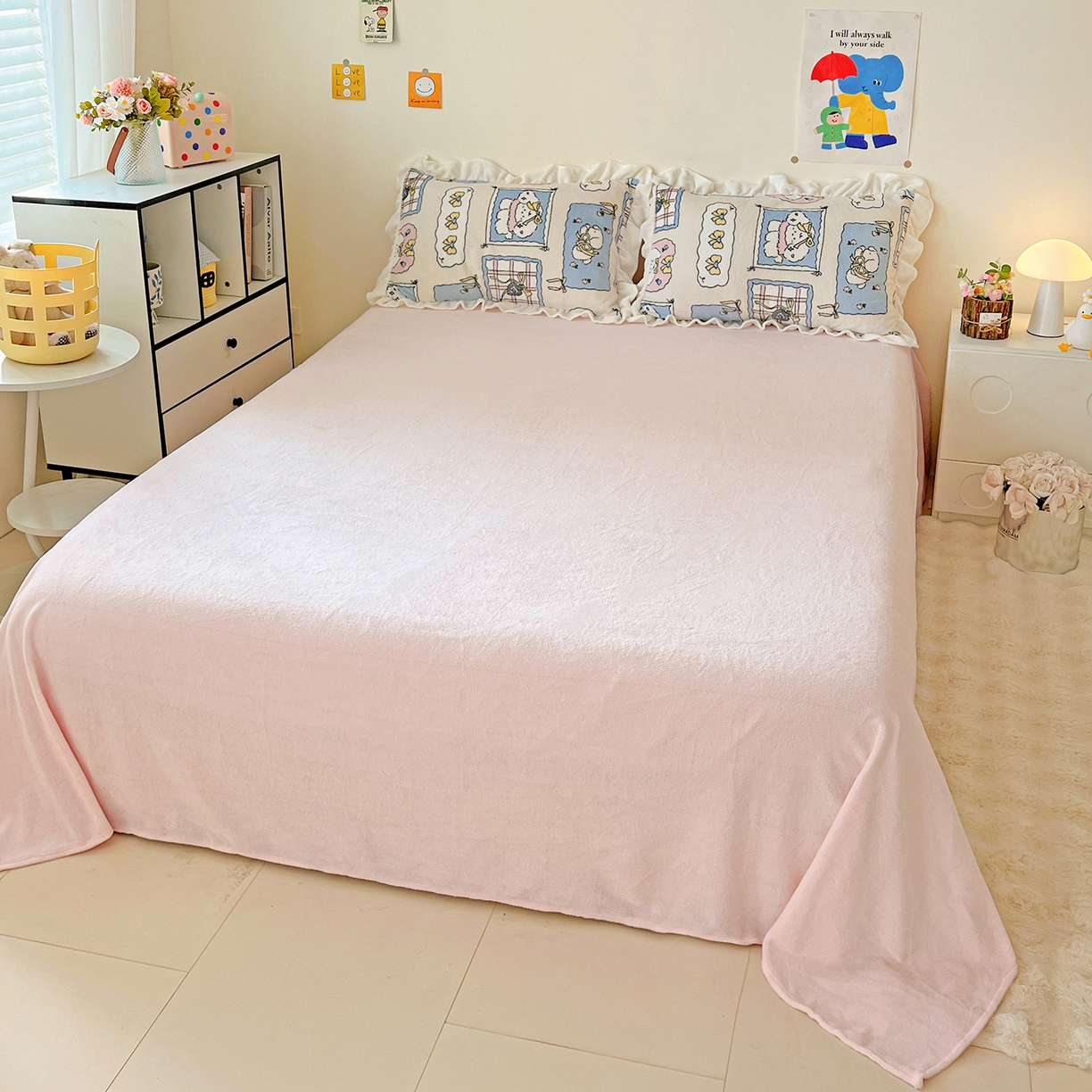 91家纺网 家纺一手货源 找家纺 眷恋家纺 2025新款秋冬新品牛奶绒花边四件套 奶油小狗