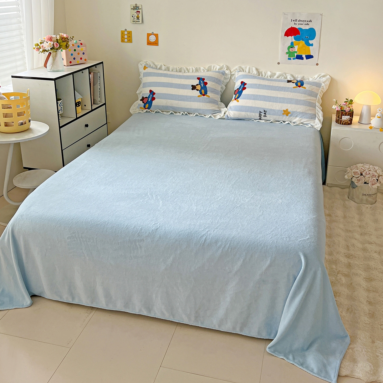 91家纺网 家纺一手货源 找家纺 眷恋家纺 2025新款秋冬新品牛奶绒花边四件套 小飞机