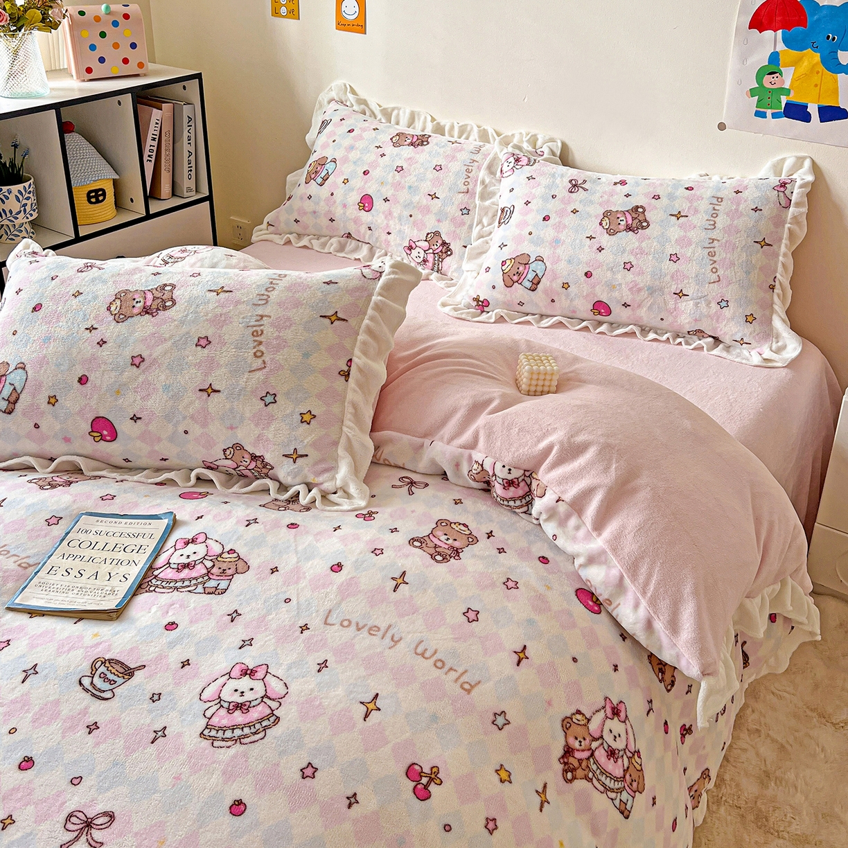 91家纺网 家纺一手货源 找家纺 眷恋家纺 2025新款秋冬新品牛奶绒花边四件套 星星宠物