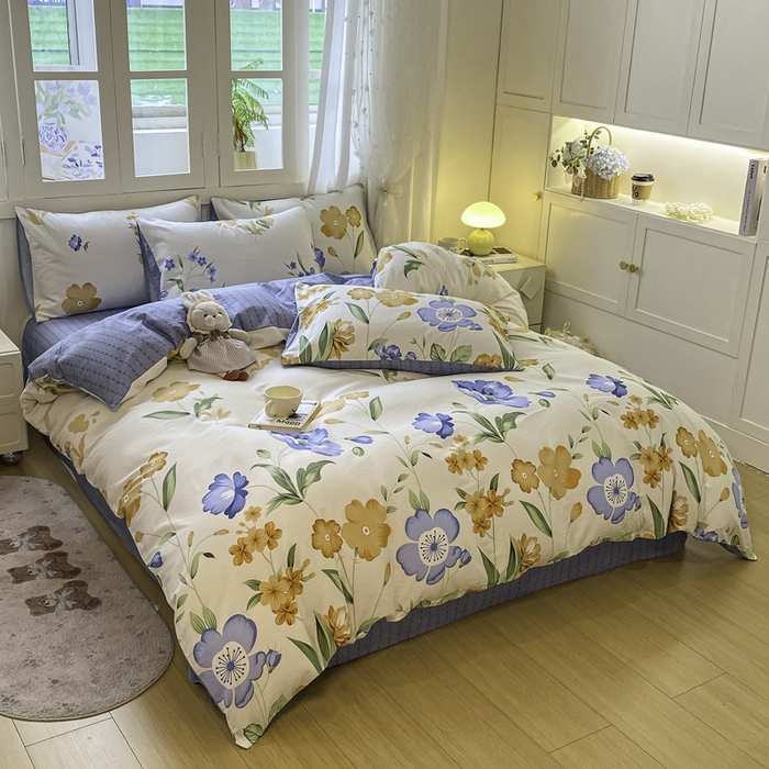 91家纺网 家纺一手货源 找家纺 红日子纺织品 2025新款12868全棉印花系列四件套 和风曼舞