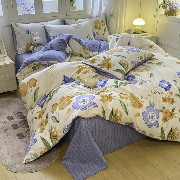 91家纺网 家纺一手货源 找家纺 红日子纺织品 2025新款12868全棉印花系列四件套 和风曼舞