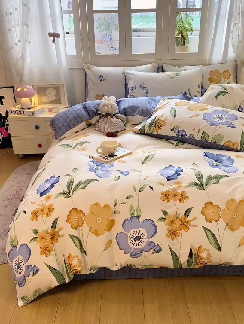 91家纺网 家纺一手货源 找家纺 红日子纺织品 2025新款12868全棉印花系列四件套 和风曼舞