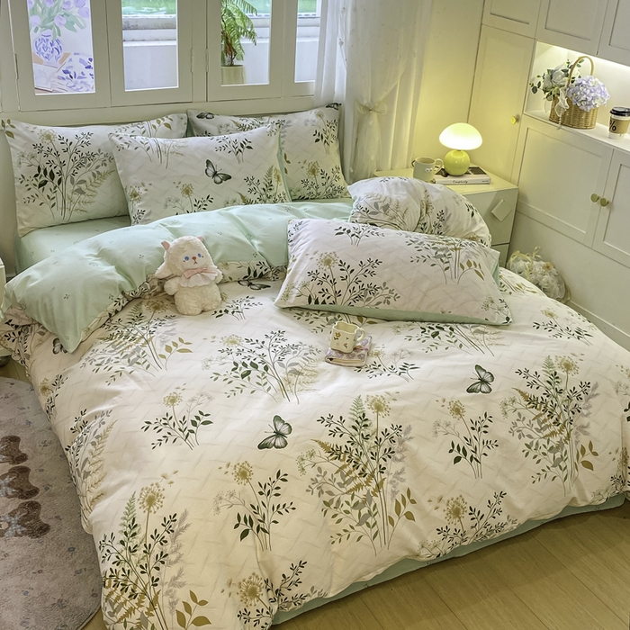 91家纺网 家纺一手货源 找家纺 红日子纺织品 2025新款12868全棉印花系列四件套 绿意盎然