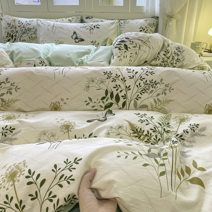 91家纺网 家纺一手货源 找家纺 红日子纺织品 2025新款12868全棉印花系列四件套 绿意盎然