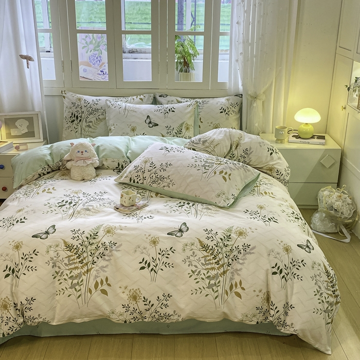 91家纺网 家纺一手货源 找家纺 红日子纺织品 2025新款12868全棉印花系列四件套 绿意盎然