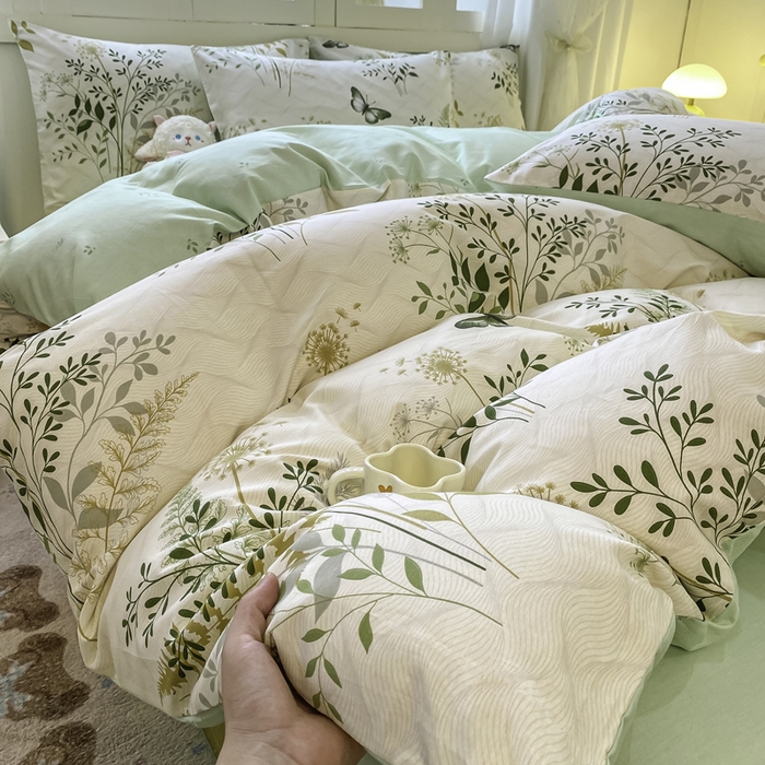 91家纺网 家纺一手货源 找家纺 红日子纺织品 2025新款12868全棉印花系列四件套 绿意盎然